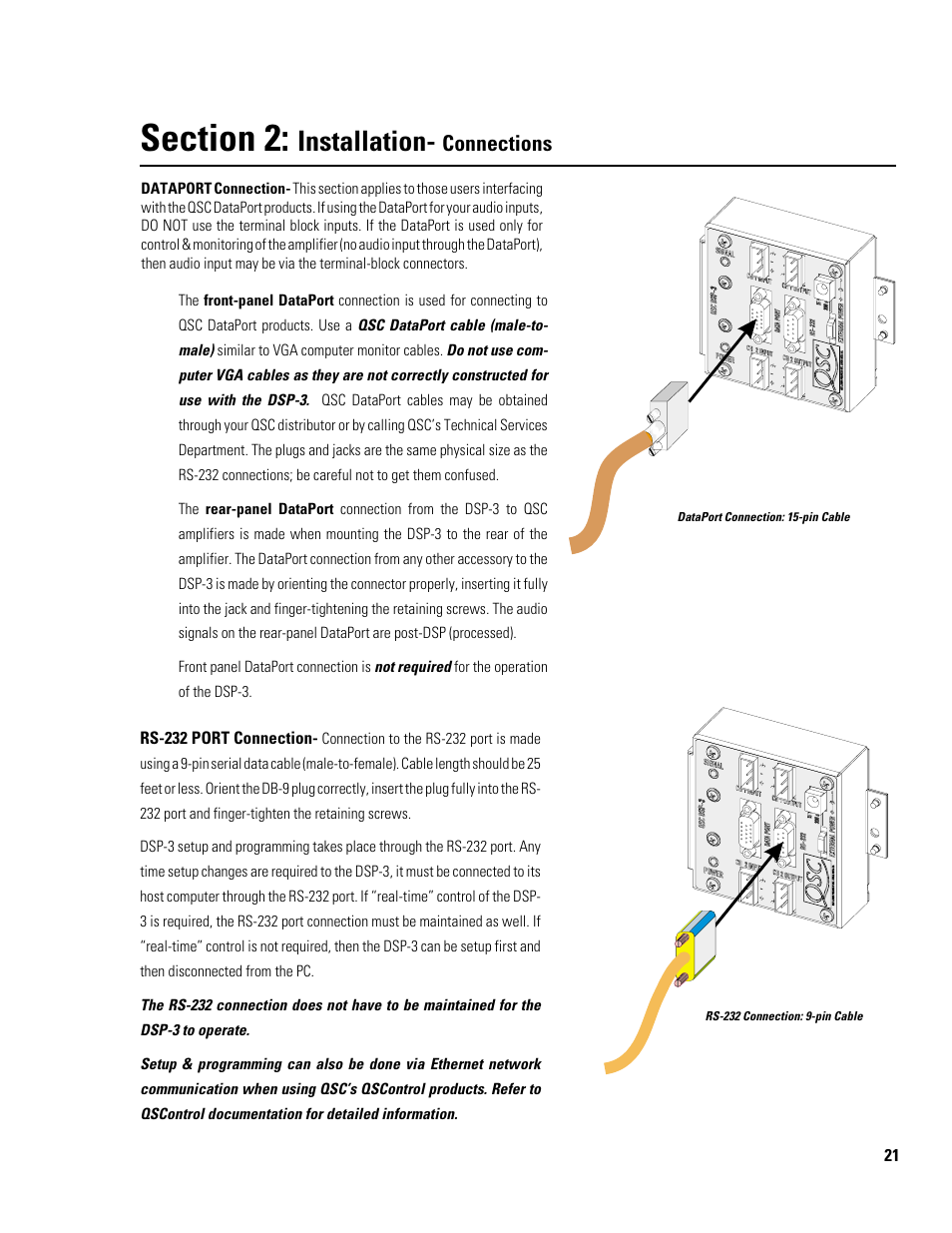 Installation, Connections | QSC Audio DSP-3 User Manual | Page 21 / 36