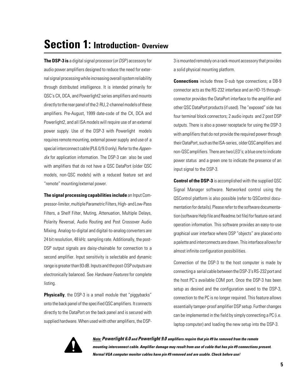 Introduction, Overview | QSC Audio DSP-3 User Manual | Page 5 / 36