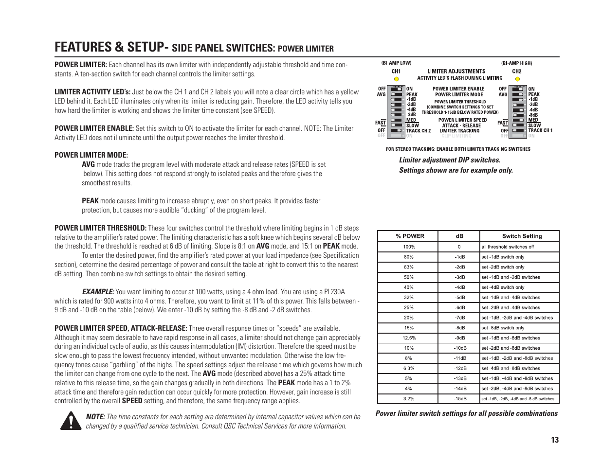 Features & setup | QSC Audio PL230A User Manual | Page 13 / 35