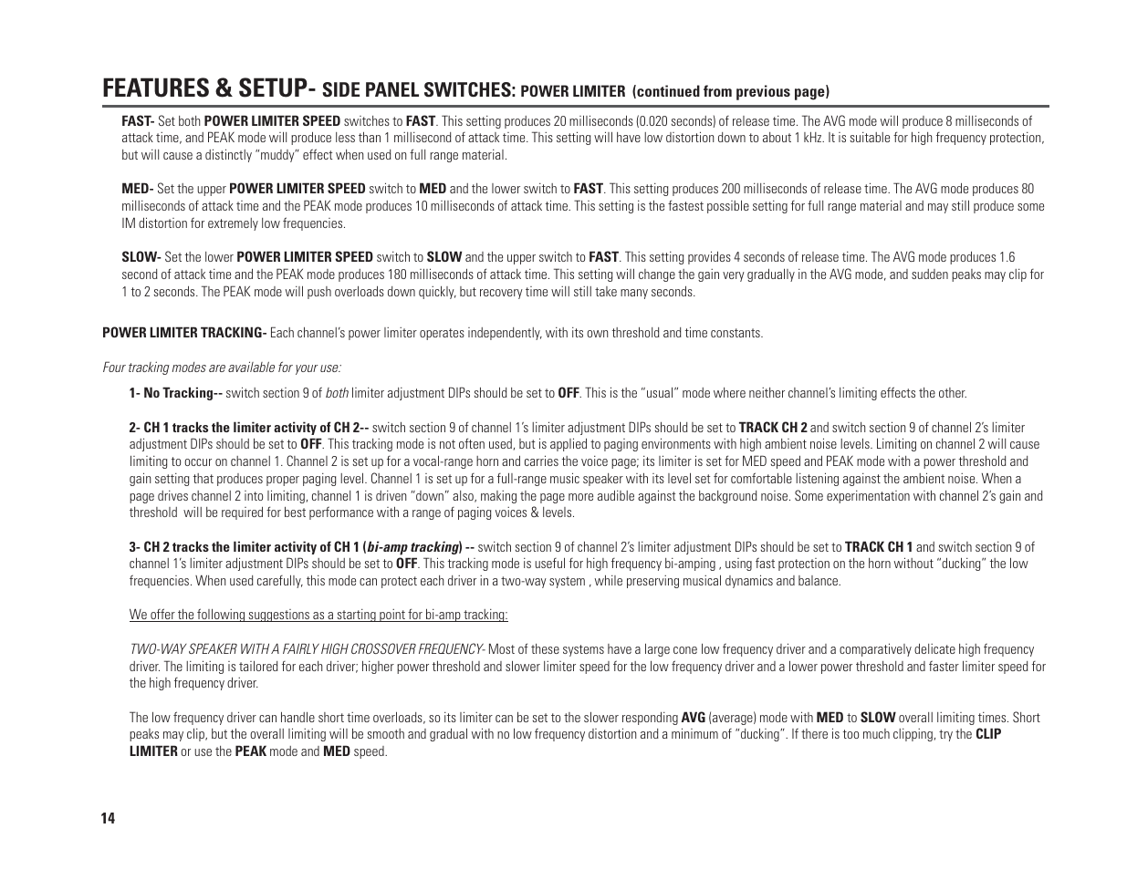 Features & setup | QSC Audio PL230A User Manual | Page 14 / 35