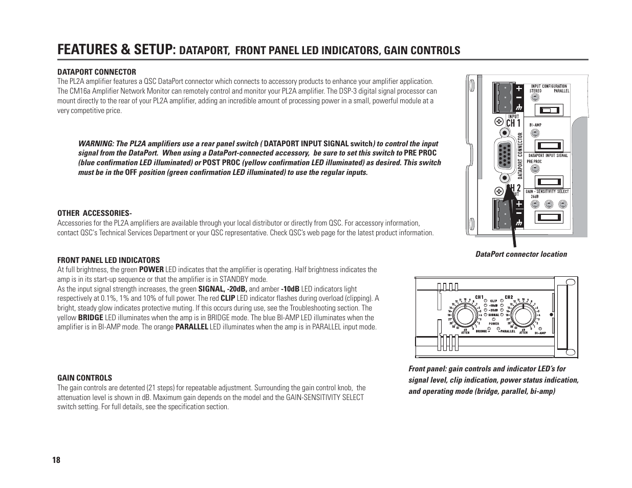 Features & setup | QSC Audio PL230A User Manual | Page 18 / 35