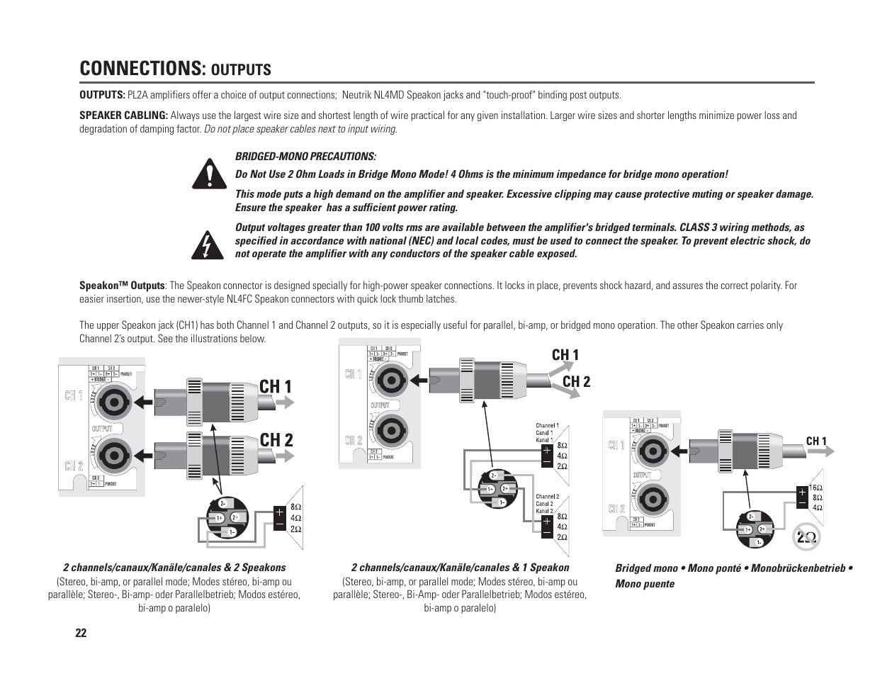 Connections | QSC Audio PL230A User Manual | Page 22 / 35