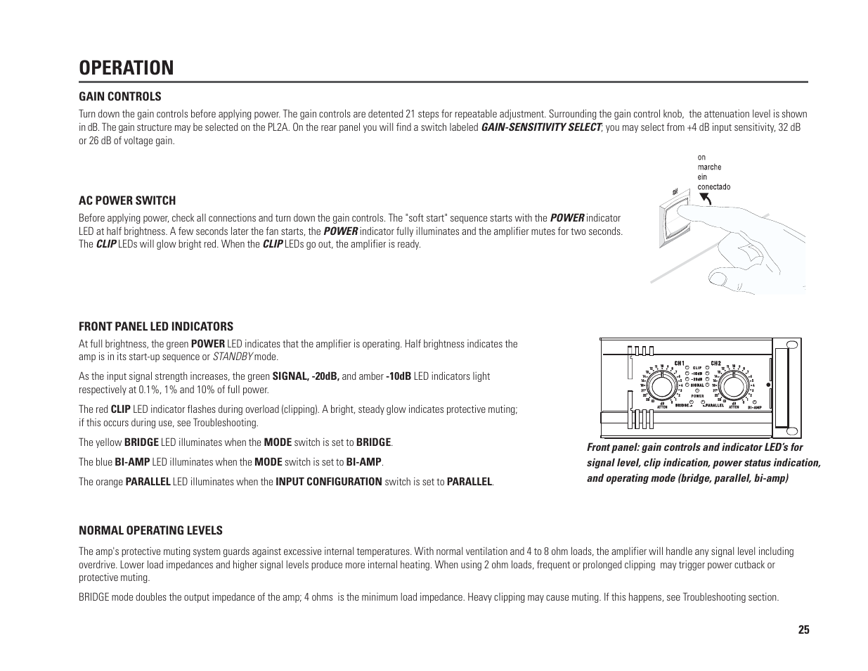 Operation | QSC Audio PL230A User Manual | Page 25 / 35