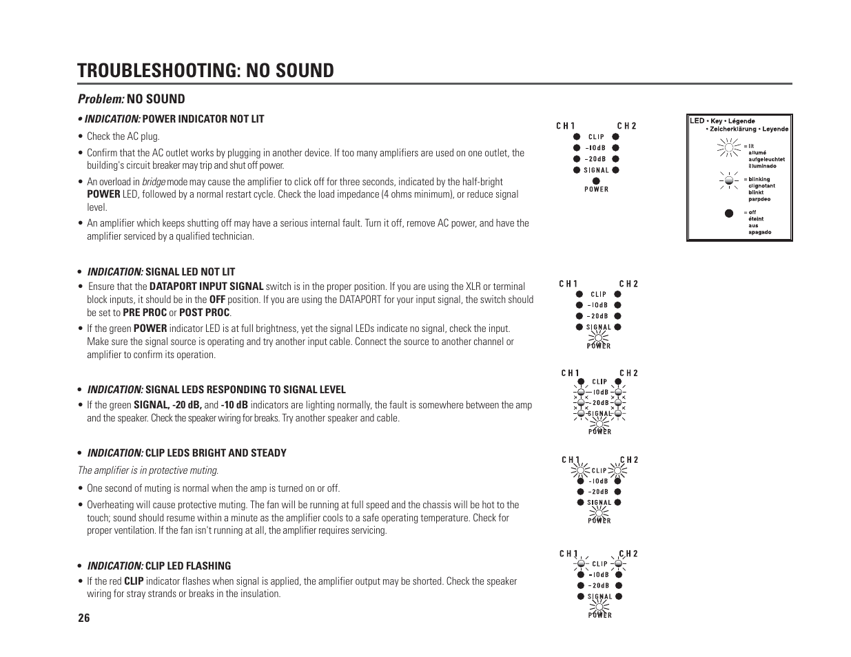 Troubleshooting: no sound | QSC Audio PL230A User Manual | Page 26 / 35