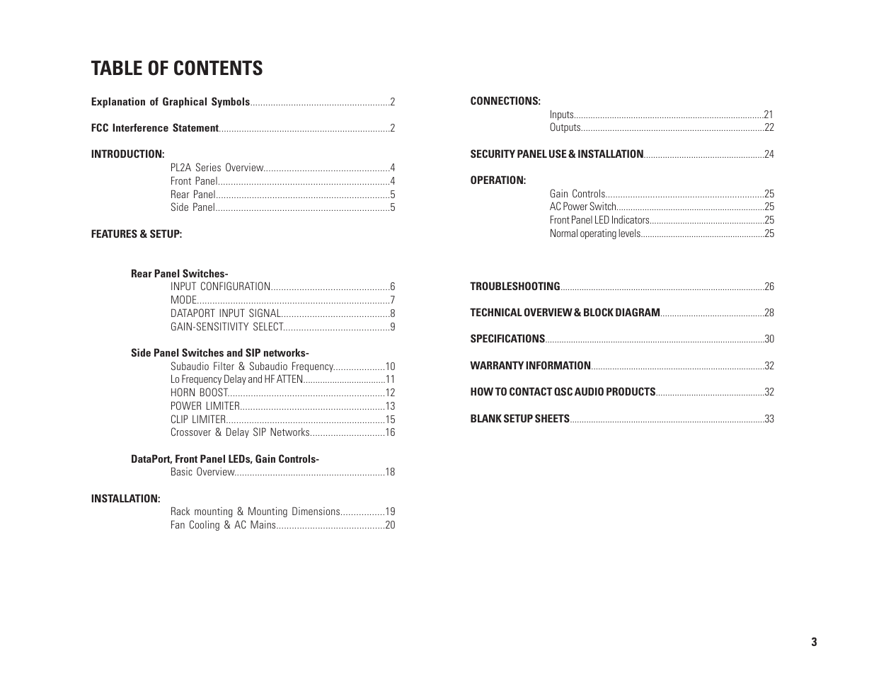 QSC Audio PL230A User Manual | Page 3 / 35