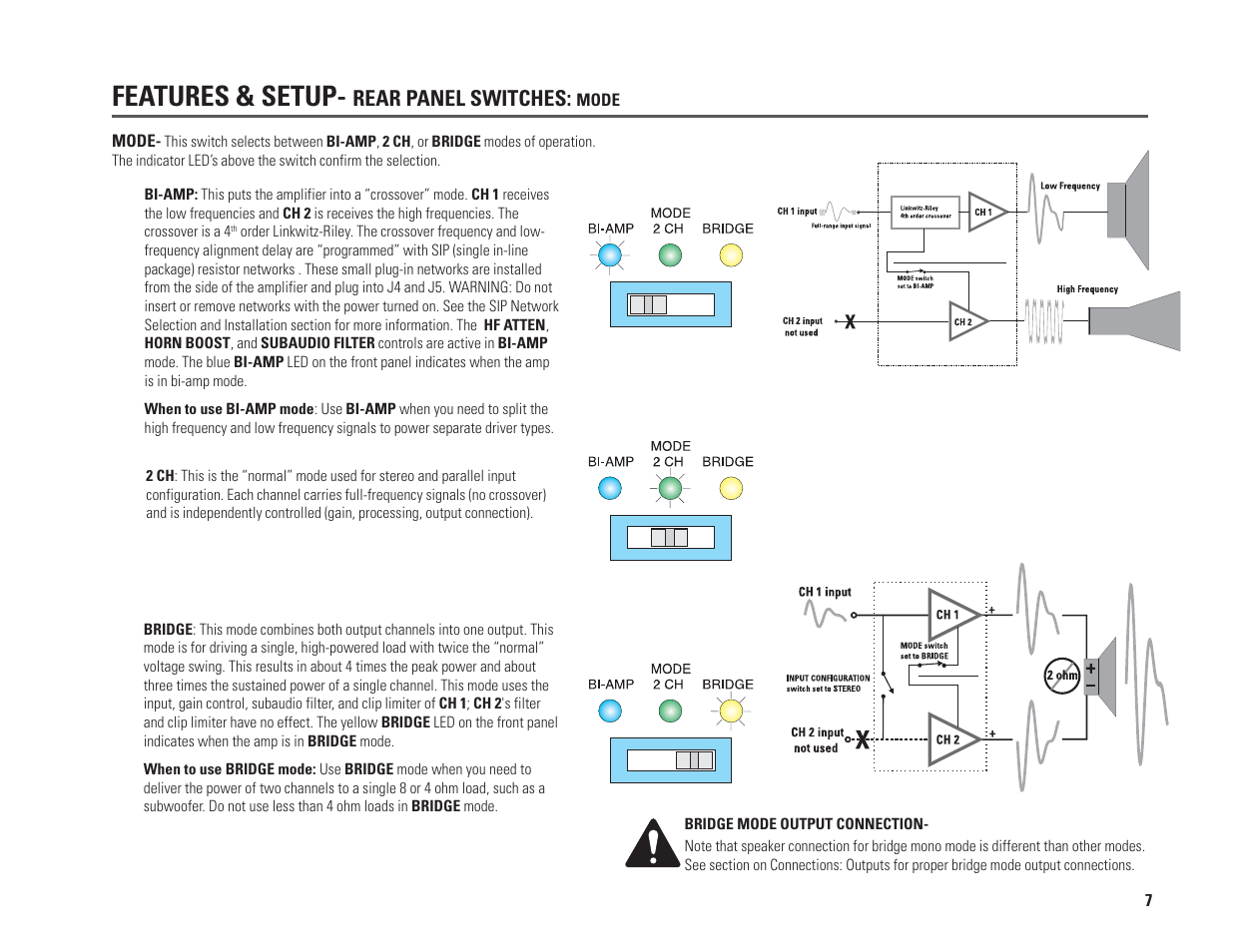 Features & setup, Rear panel switches | QSC Audio PL230A User Manual | Page 7 / 35