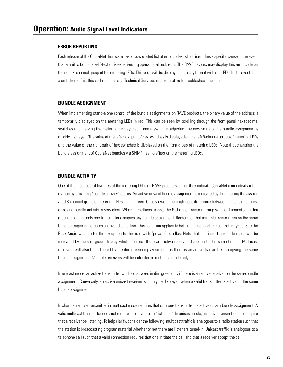 Operation, Audio signal level indicators | QSC Audio S series User Manual | Page 23 / 36