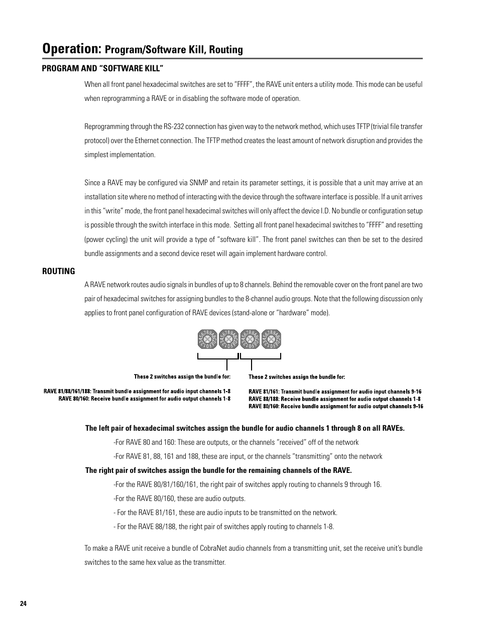 Operation, Program/software kill, routing | QSC Audio S series User Manual | Page 24 / 36