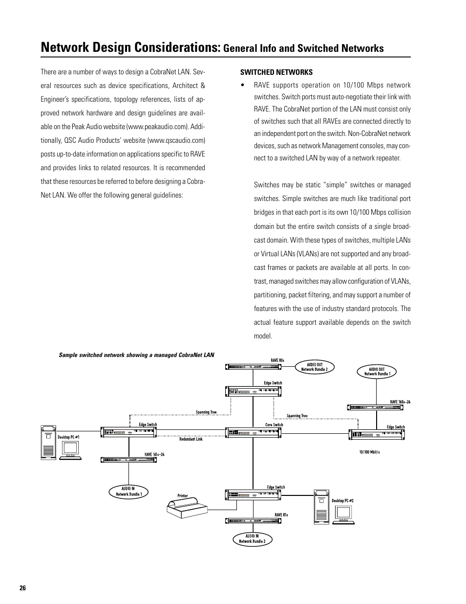 Network design considerations, General info and switched networks | QSC Audio S series User Manual | Page 26 / 36