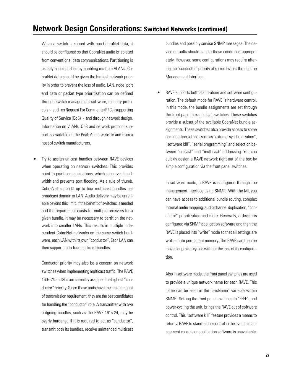 Network design considerations, Switched networks (continued) | QSC Audio S series User Manual | Page 27 / 36