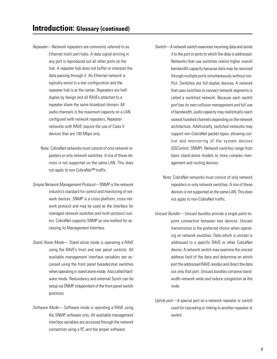 Introduction, Glossary (continued) | QSC Audio S series User Manual | Page 7 / 36