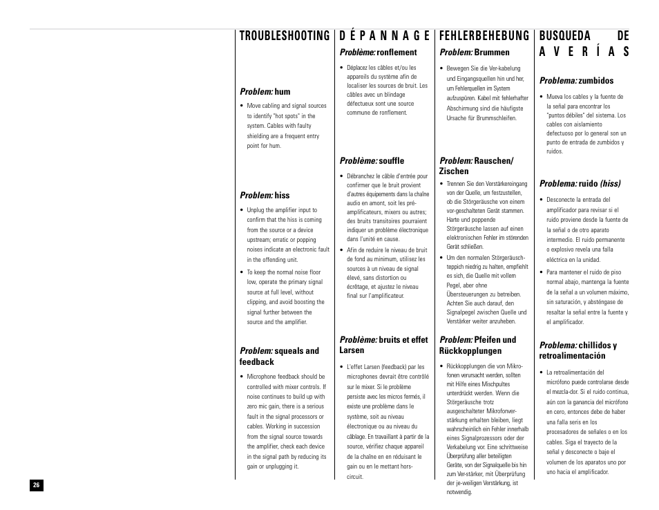 Fehlerbehebung | QSC Audio RMX 850 User Manual | Page 26 / 38