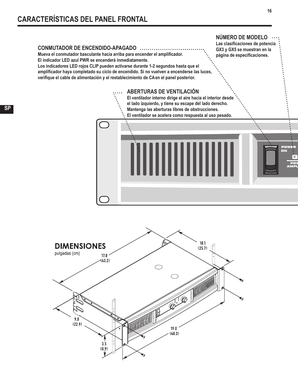 Características del panel frontal | QSC Audio GX3 300 User Manual | Page 16 / 60