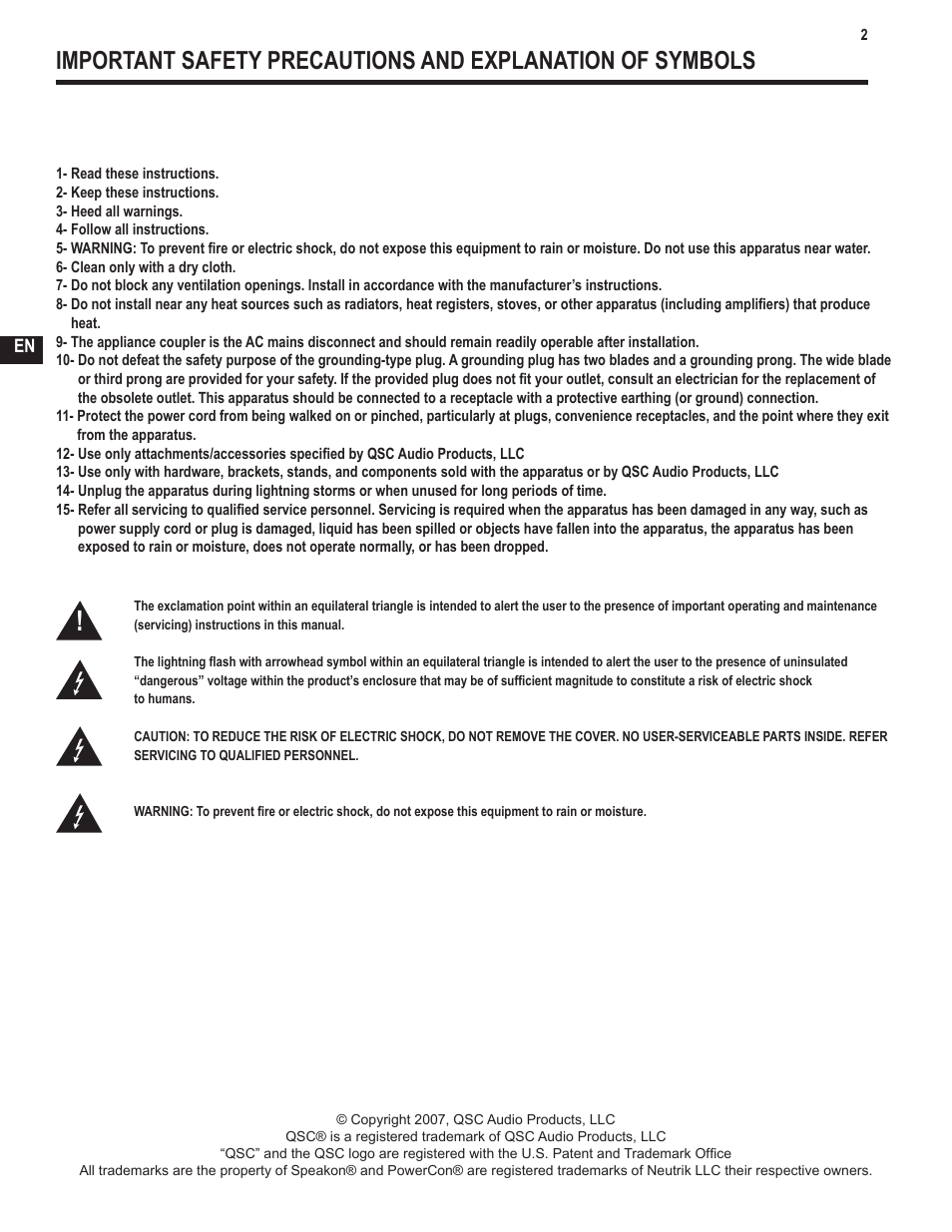 QSC Audio GX3 300 User Manual | Page 2 / 60