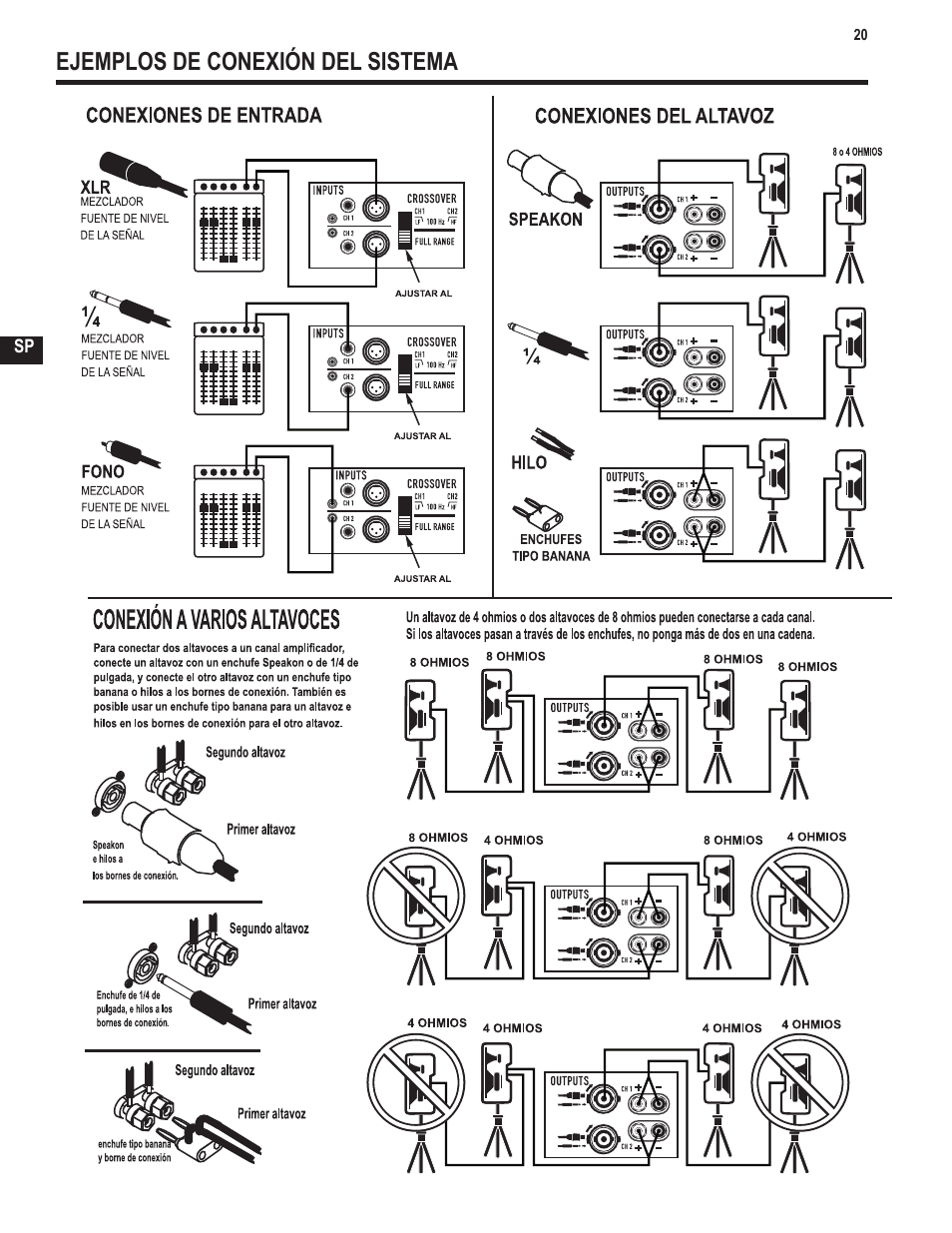 Ejemplos de conexión del sistema | QSC Audio GX3 300 User Manual | Page 20 / 60