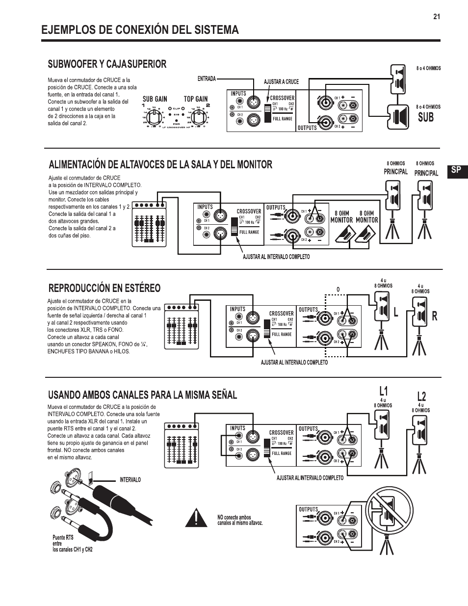 Ejemplos de conexión del sistema | QSC Audio GX3 300 User Manual | Page 21 / 60