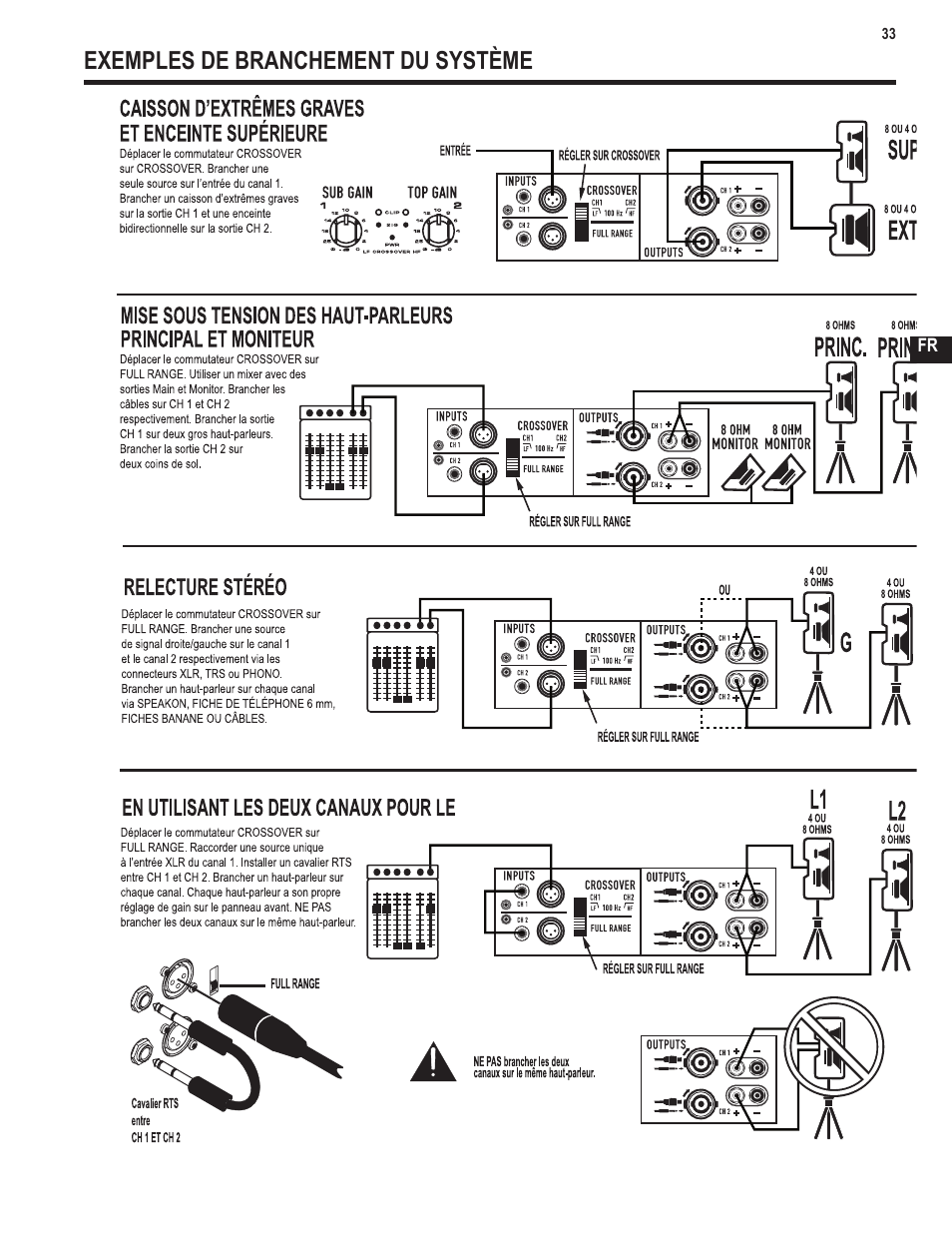 Exemples de branchement du système | QSC Audio GX3 300 User Manual | Page 33 / 60