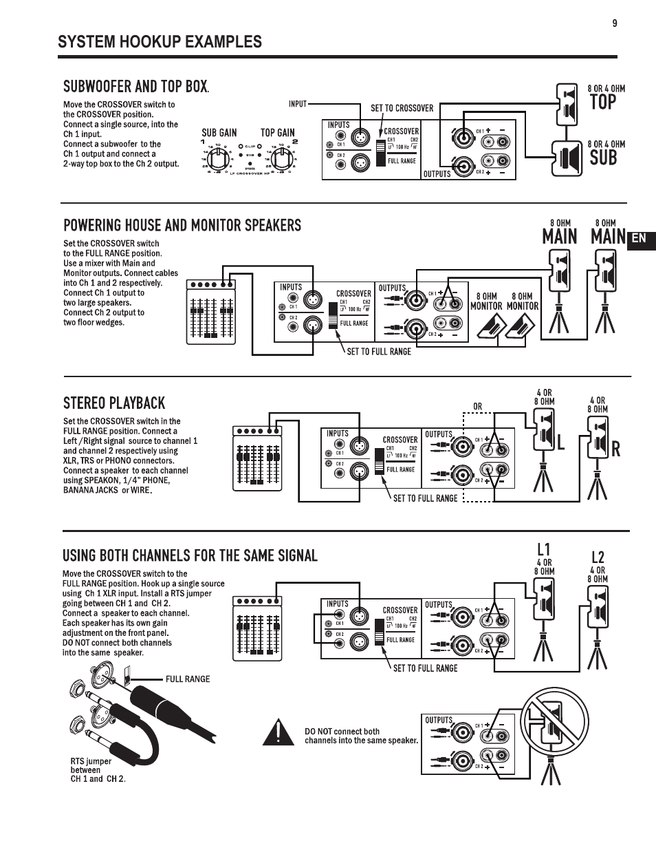 System hookup examples | QSC Audio GX3 300 User Manual | Page 9 / 60