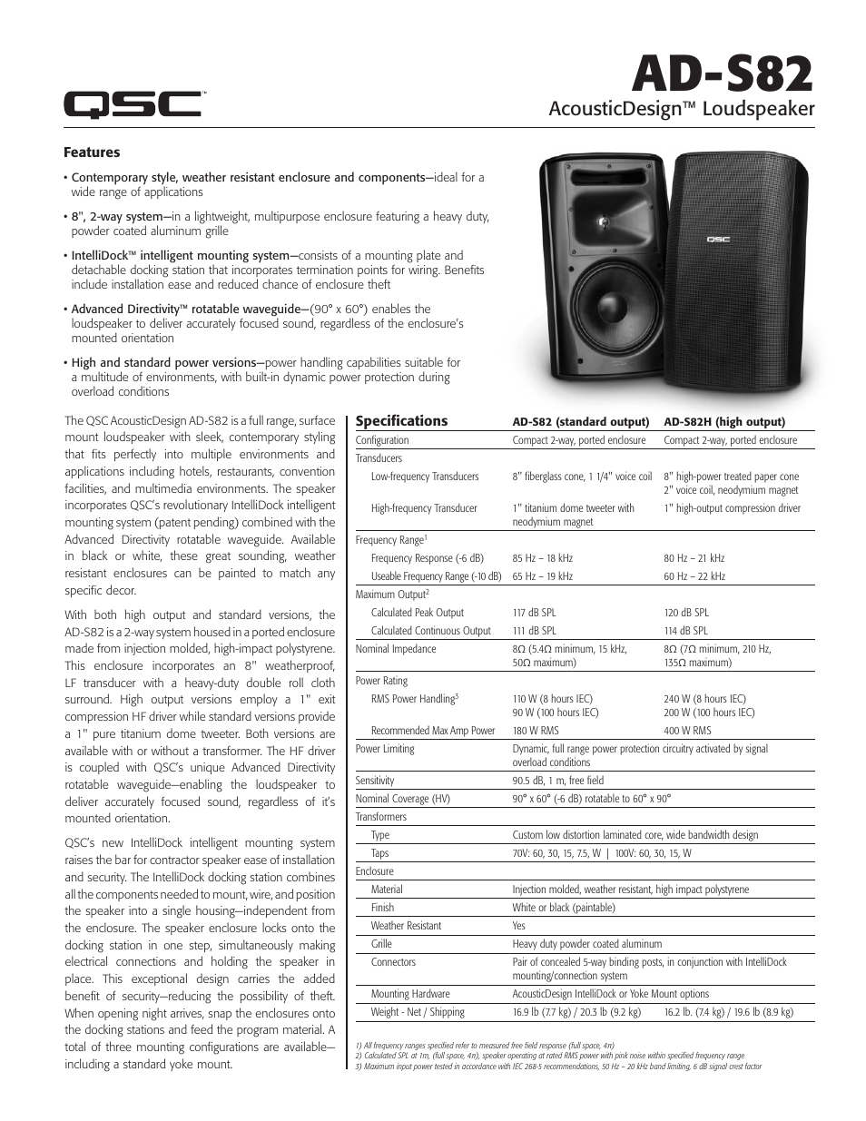 QSC Audio AD-S82 User Manual | 2 pages