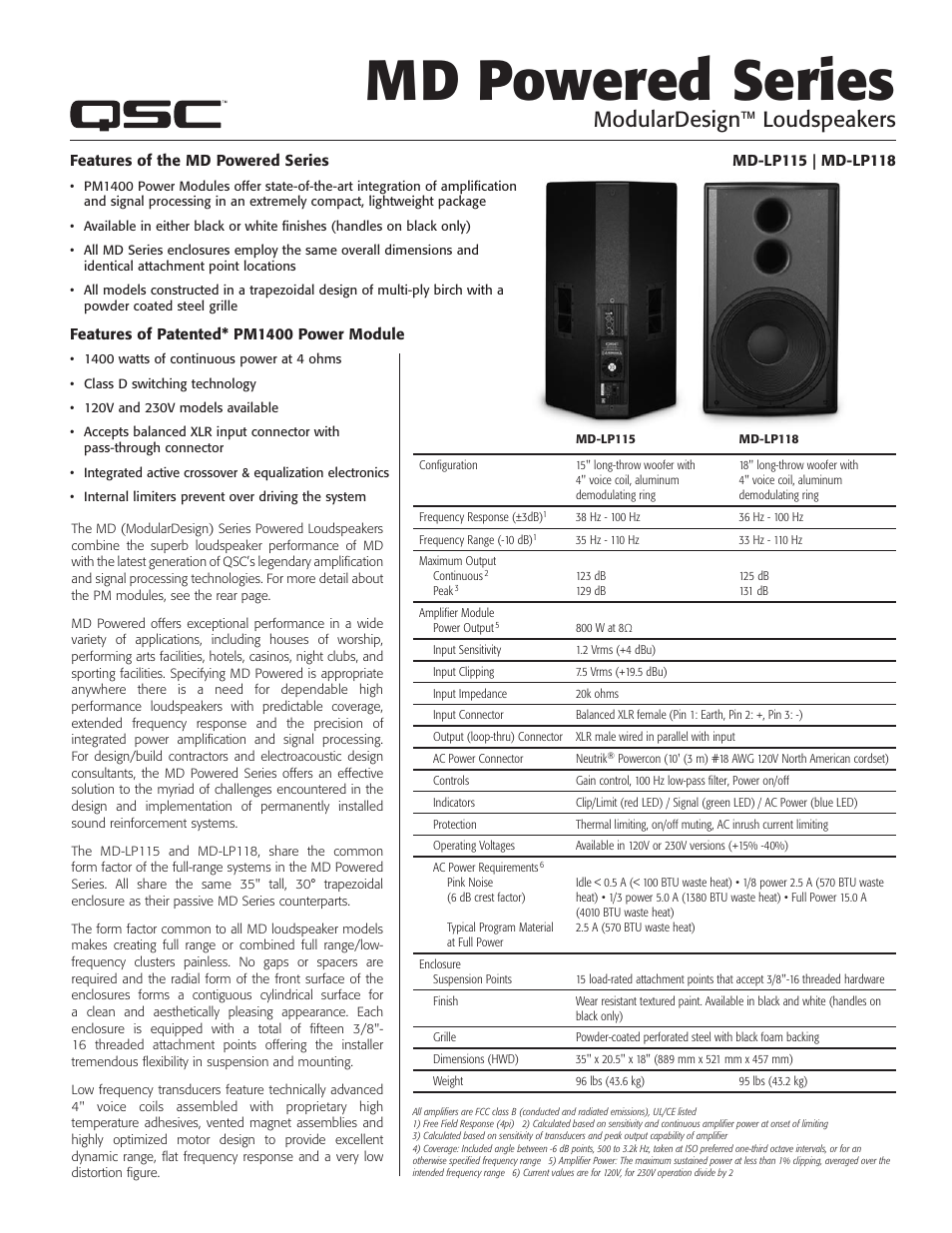 QSC Audio MD-LP115 User Manual | 2 pages