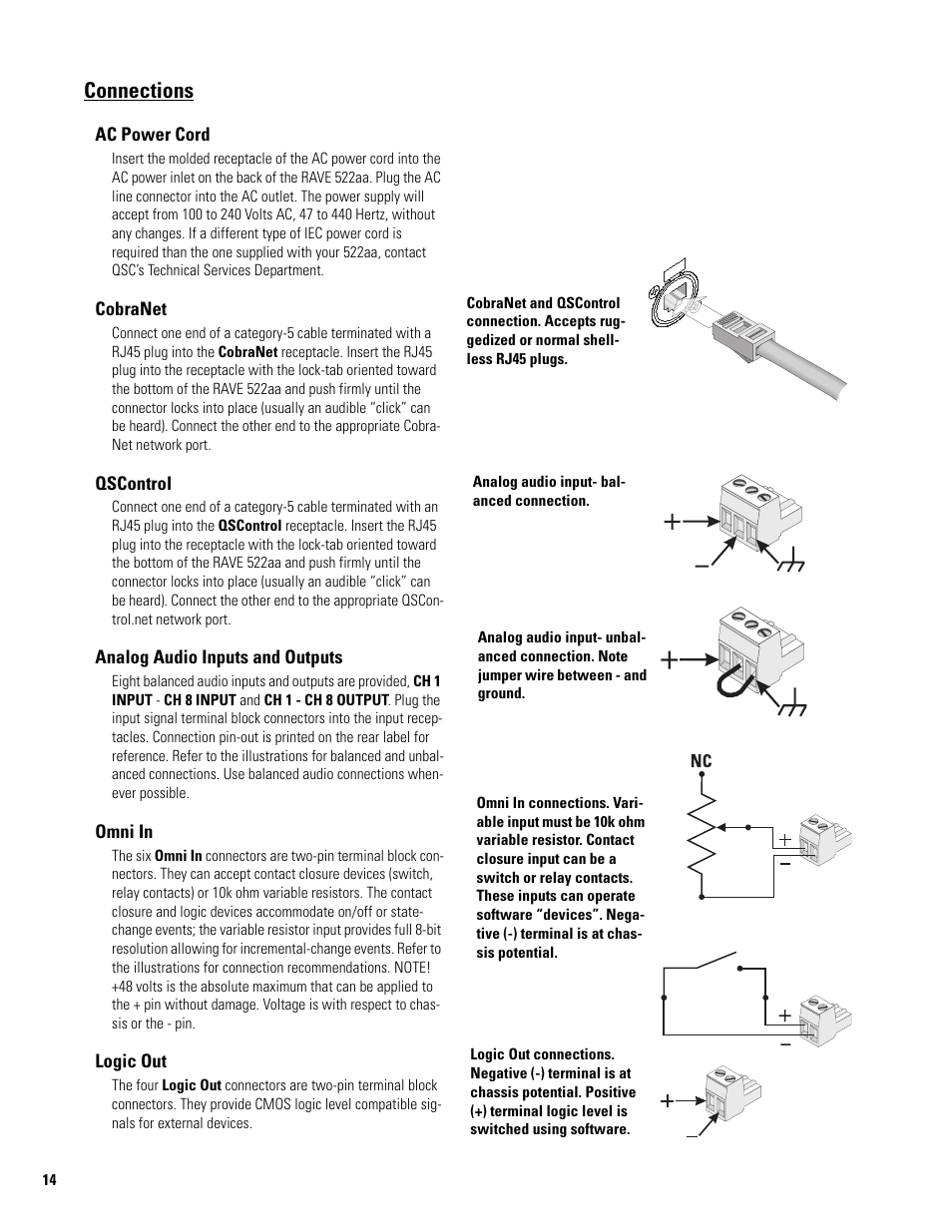 Connections | QSC Audio 522AA User Manual | Page 14 / 26