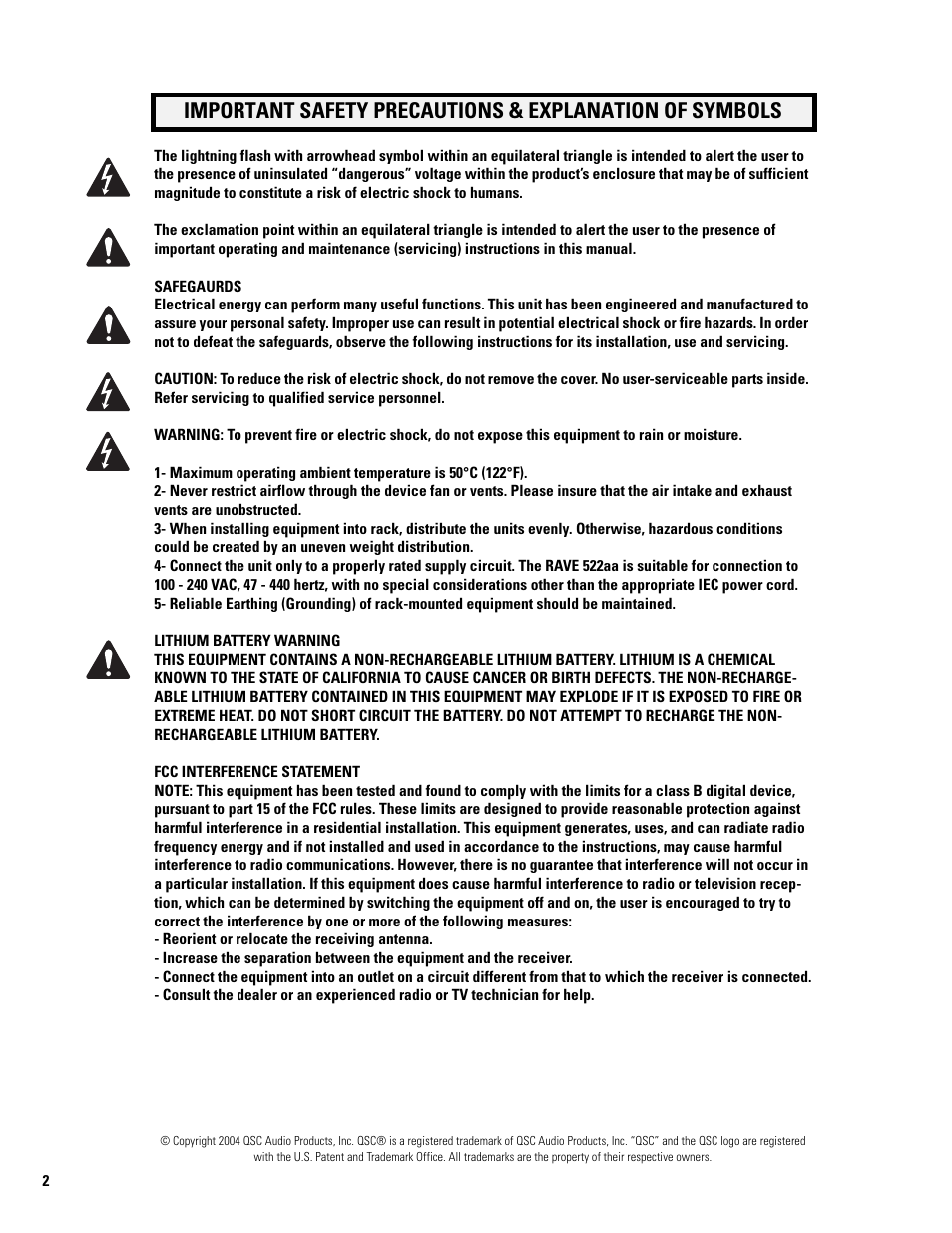 QSC Audio 522AA User Manual | Page 2 / 26