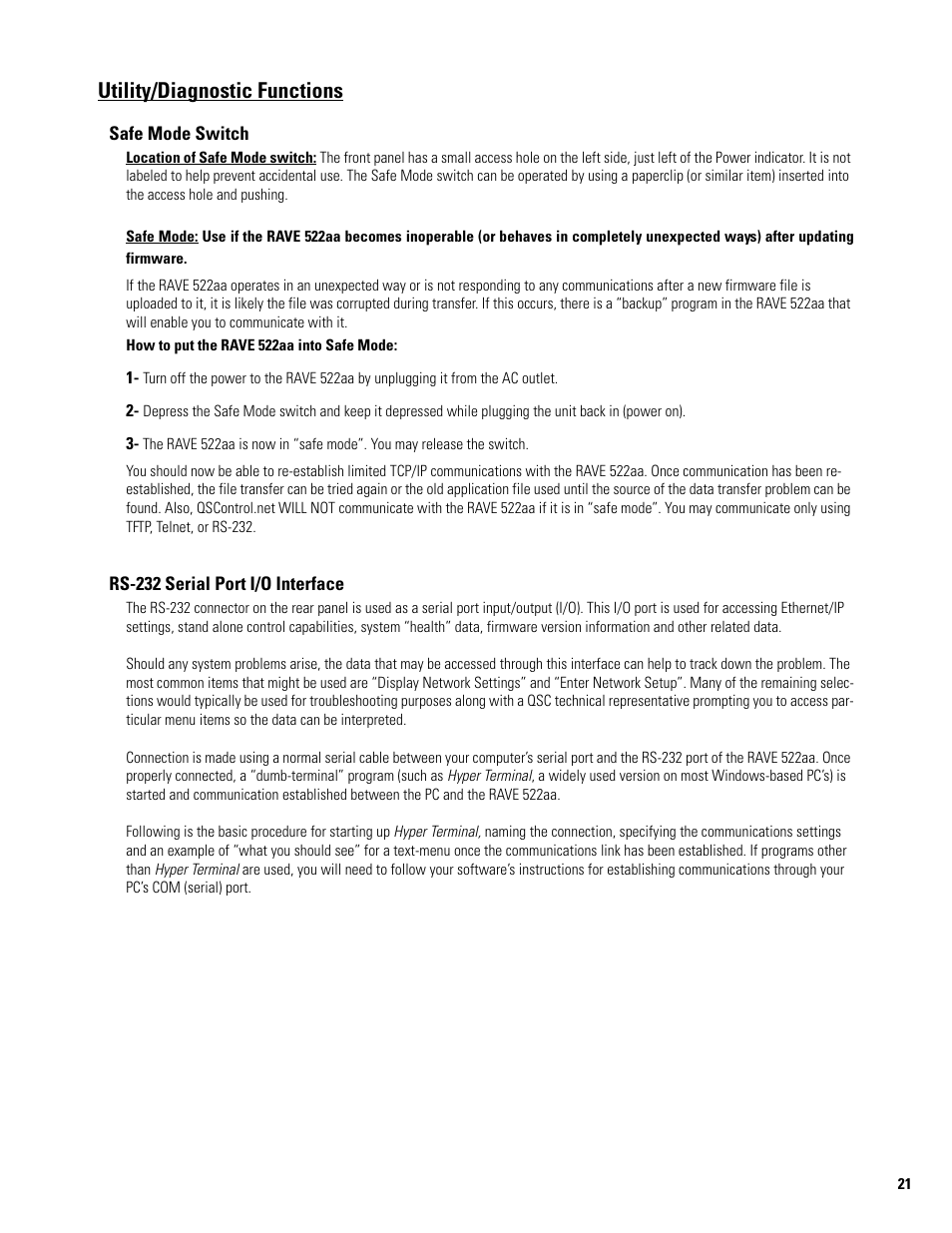 Utility/diagnostic functions | QSC Audio 522AA User Manual | Page 21 / 26