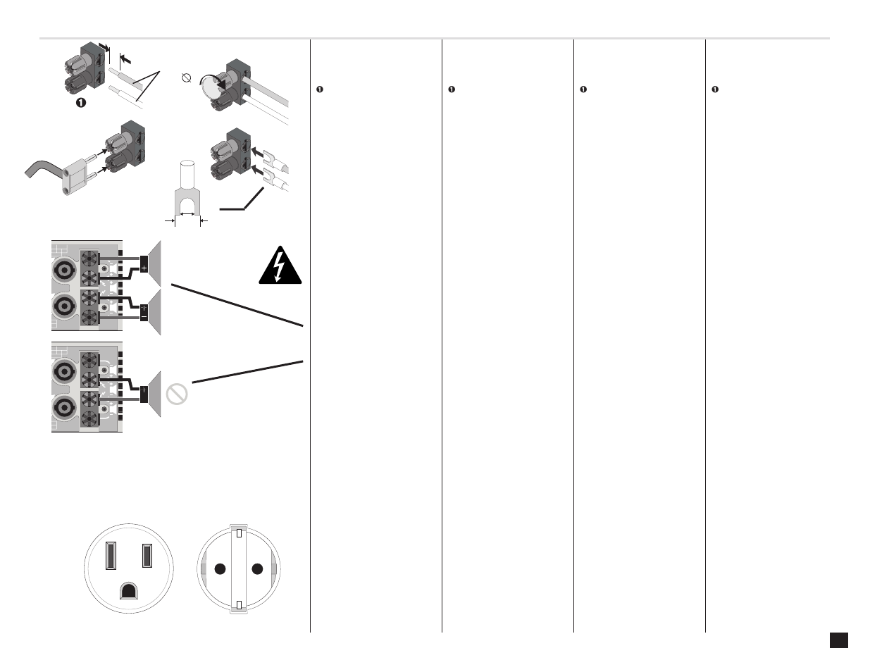 Binding post outputs, Ch 1 ch 2, Operating voltage (ac mains) | Terminales con tornillo, Bornes à écrou, Anschlussklemmen, Tension d'utilisation (alimentation ca), Netzanschluß, Voltaje de operación (alimentación ca), 2ω 2 ω | QSC Audio PLX 3402 User Manual | Page 17 / 32