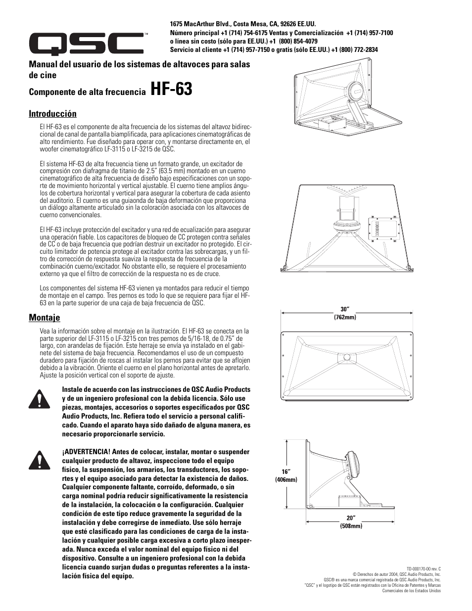 Hf-63 | QSC Audio SC-322 User Manual | Page 11 / 42