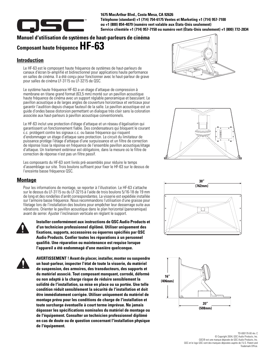 Hf-63 | QSC Audio SC-322 User Manual | Page 19 / 42