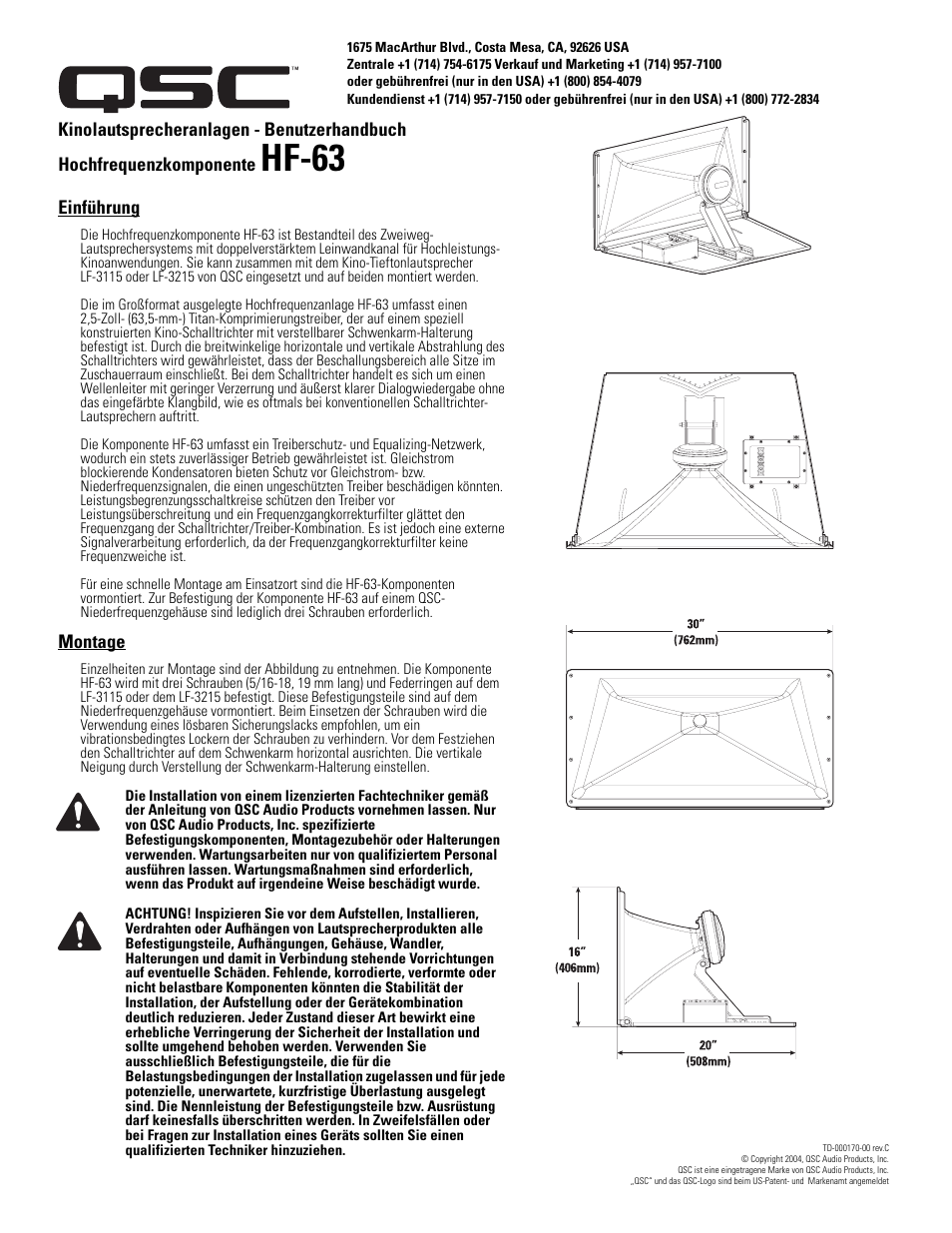 Hf-63 | QSC Audio SC-322 User Manual | Page 27 / 42