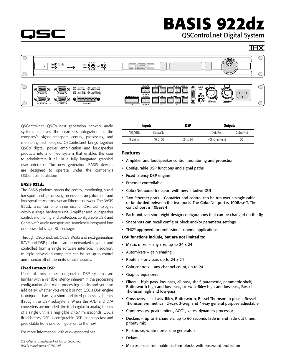 QSC Audio 922dz User Manual | 2 pages