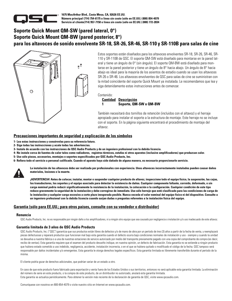 QSC Audio SR-110B User Manual | Page 3 / 10