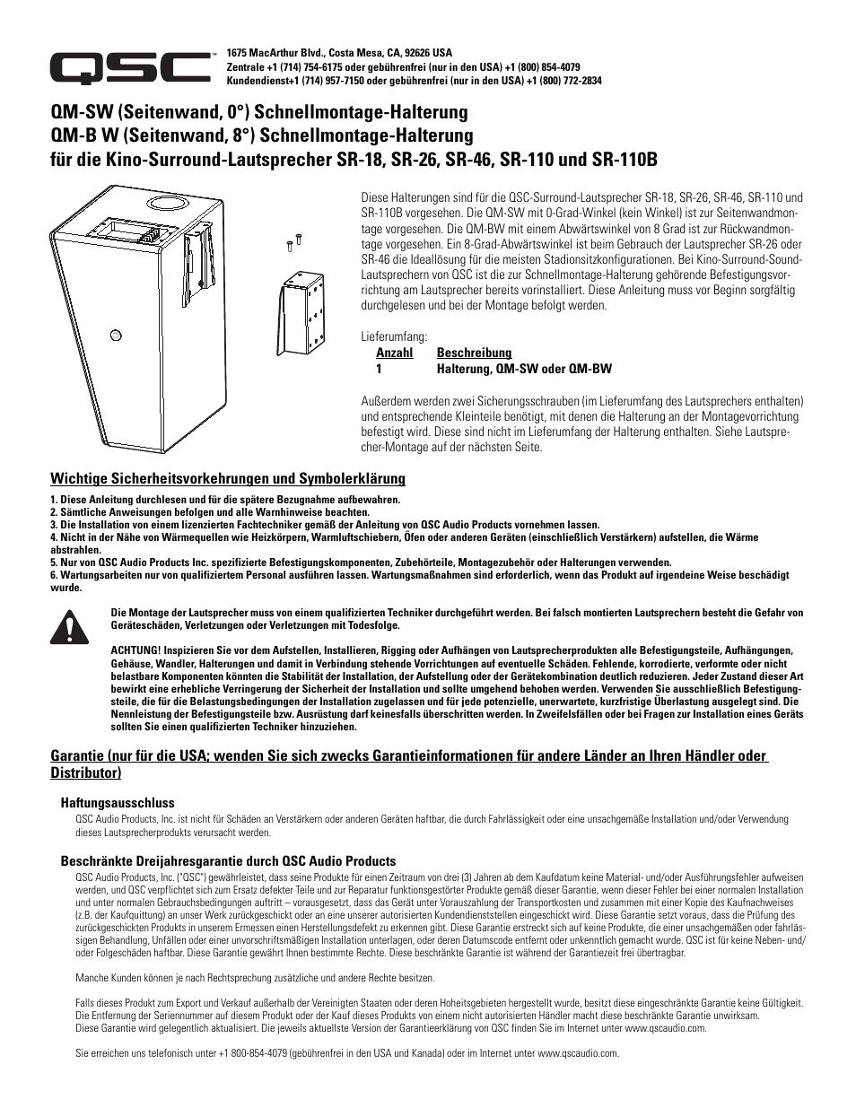 QSC Audio SR-110B User Manual | Page 7 / 10