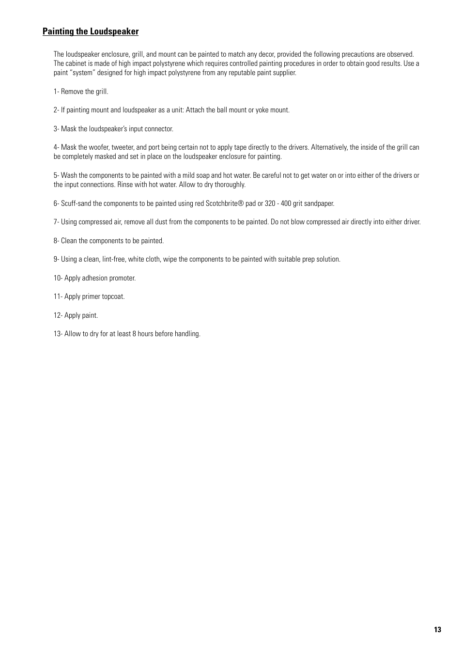 Painting the loudspeaker | QSC Audio AD-S282H User Manual | Page 13 / 16
