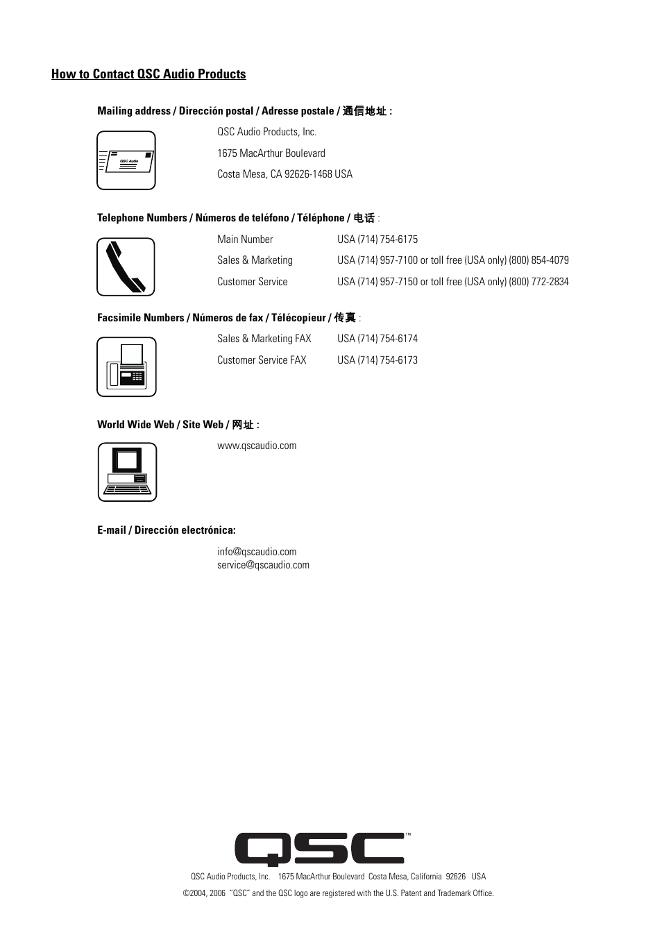 How to contact qsc audio products | QSC Audio AD-S282H User Manual | Page 16 / 16
