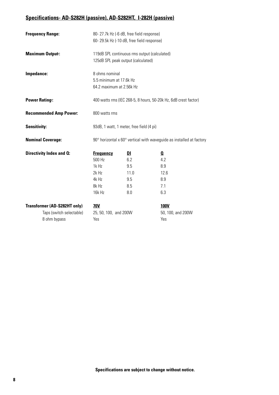 QSC Audio AD-S282H User Manual | Page 8 / 16