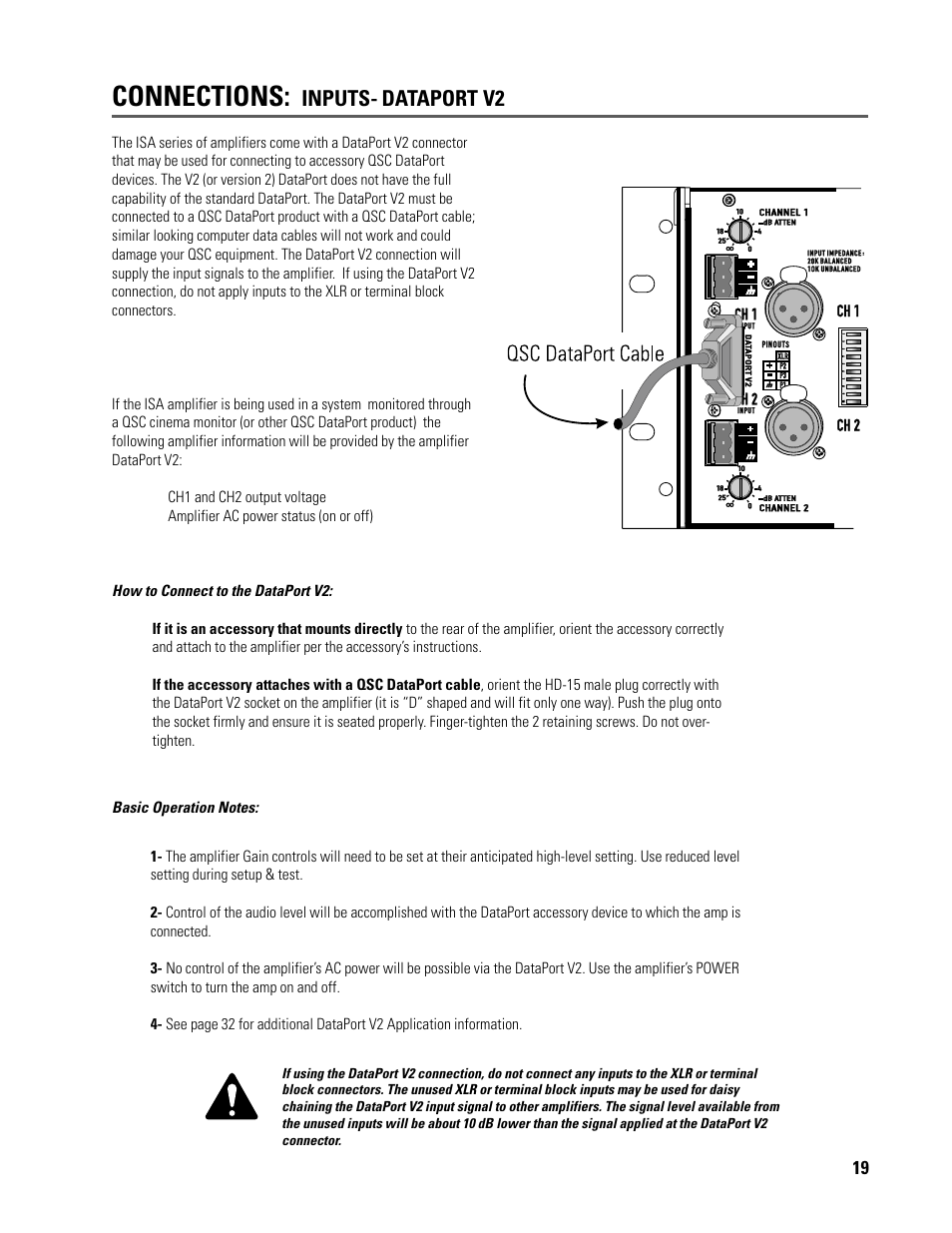 Connections, Inputs, Dataport v2 | QSC Audio ISA 500T User Manual | Page 19 / 40