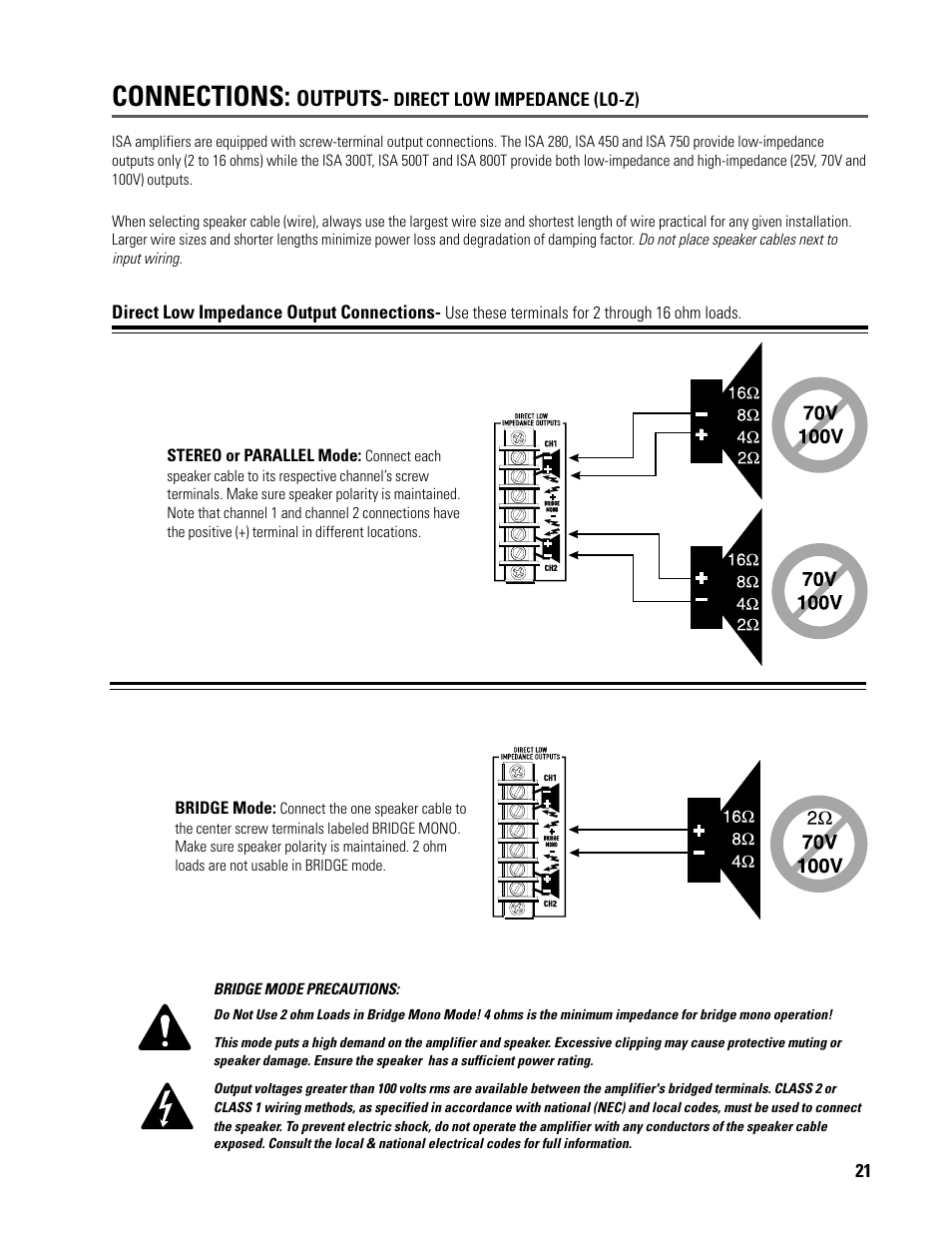 Connections, Outputs | QSC Audio ISA 500T User Manual | Page 21 / 40