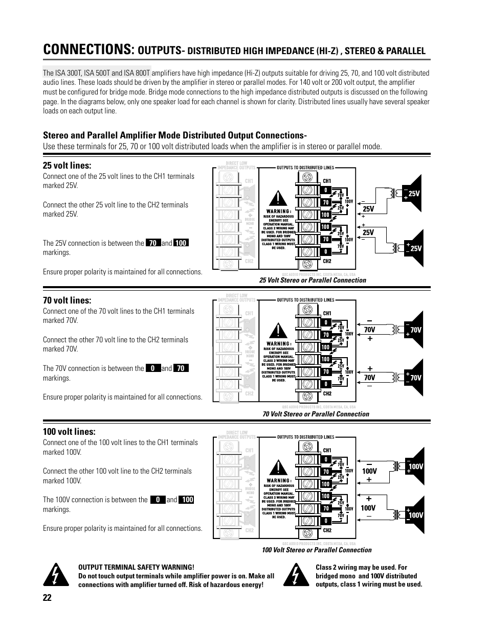 Connections, Outputs | QSC Audio ISA 500T User Manual | Page 22 / 40