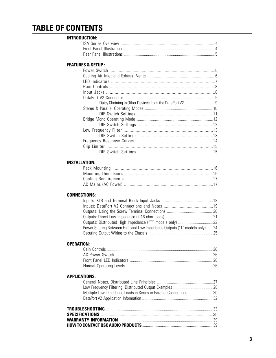 QSC Audio ISA 500T User Manual | Page 3 / 40