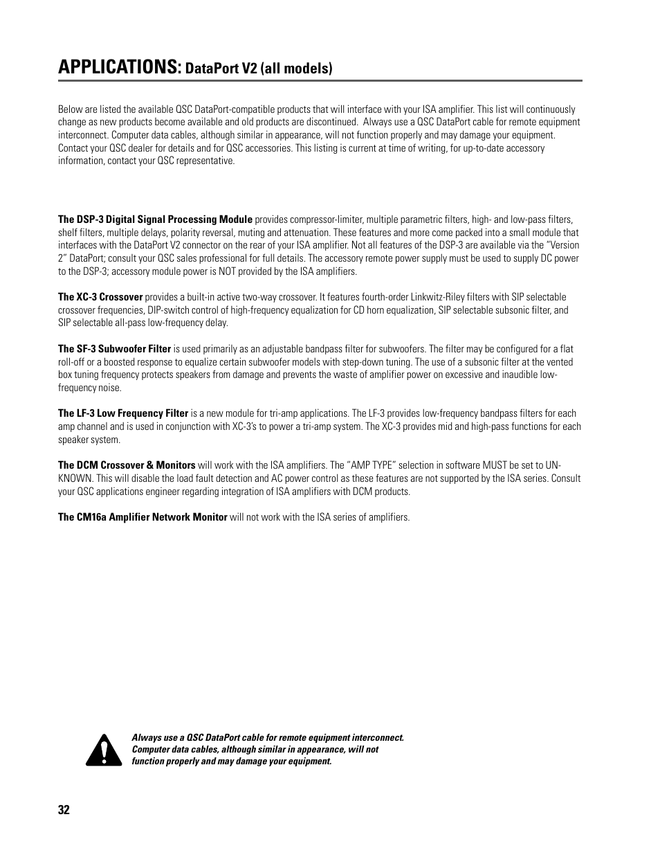 Applications, Dataport v2 (all models) | QSC Audio ISA 500T User Manual | Page 32 / 40