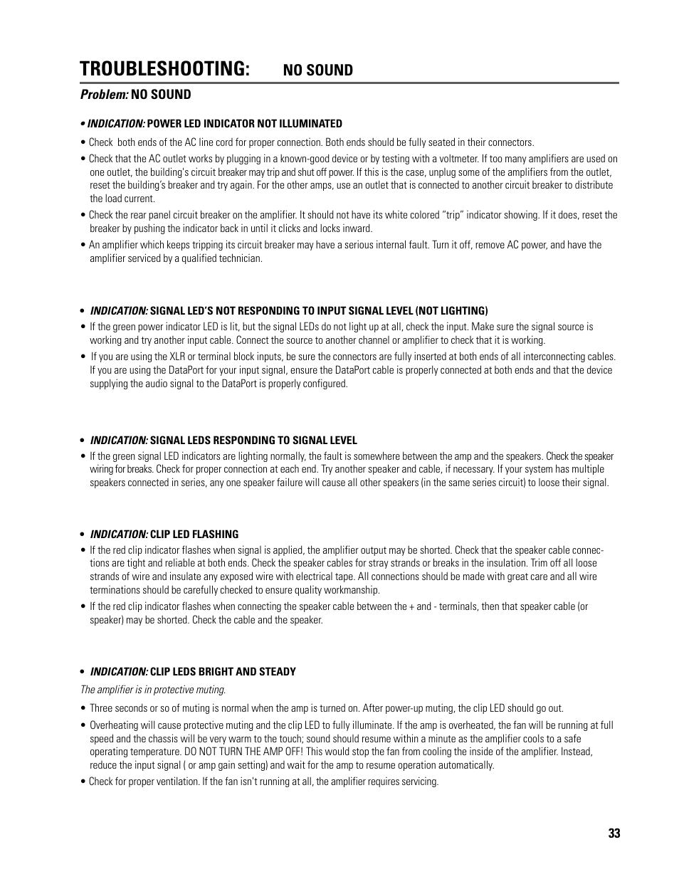 Troubleshooting, No sound | QSC Audio ISA 500T User Manual | Page 33 / 40