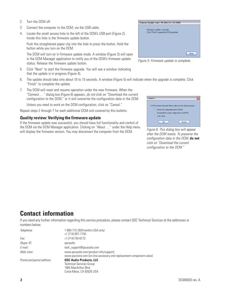 Contact information | QSC Audio DCM 10 User Manual | Page 2 / 2