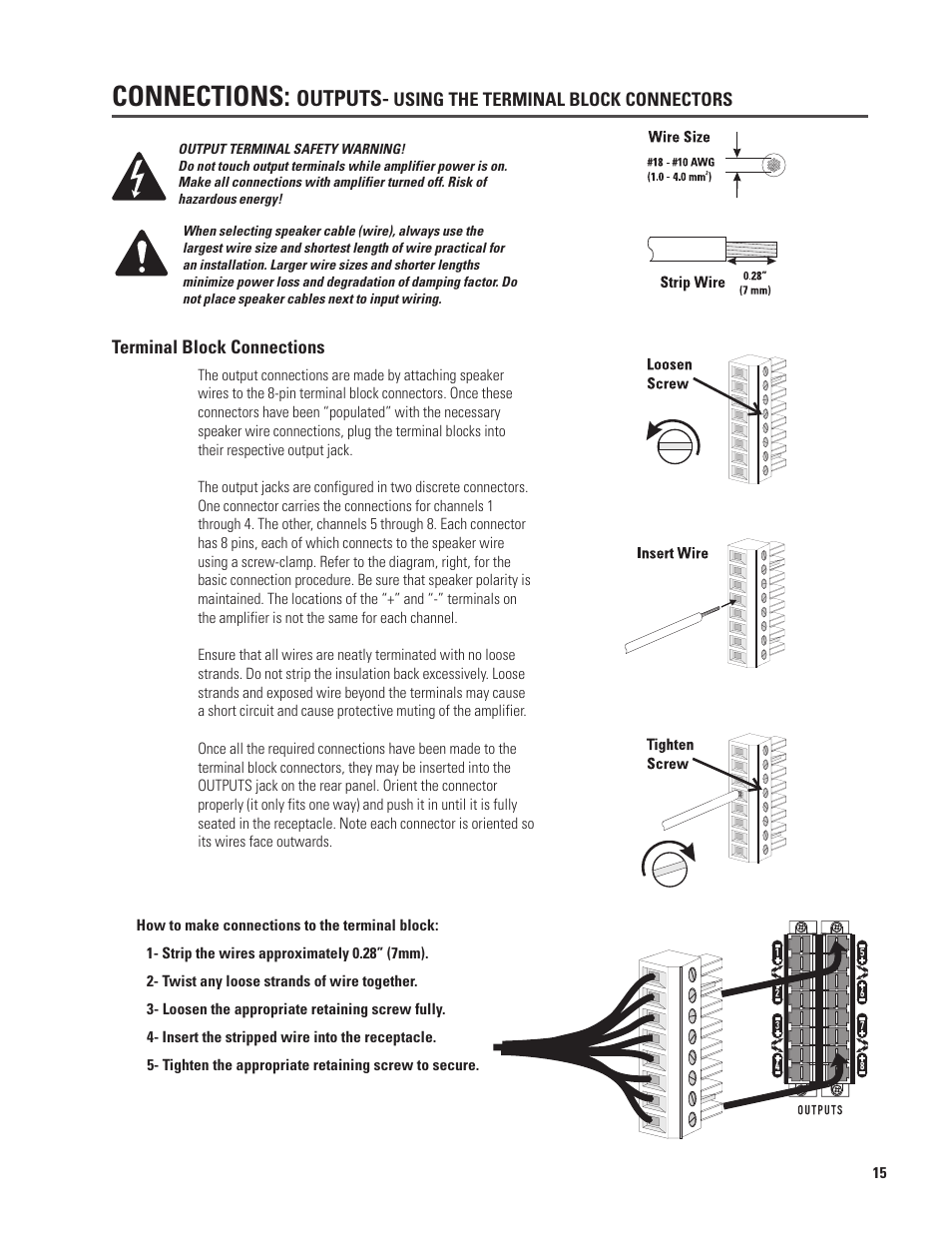 Connections, Outputs | QSC Audio CX168 User Manual | Page 15 / 36