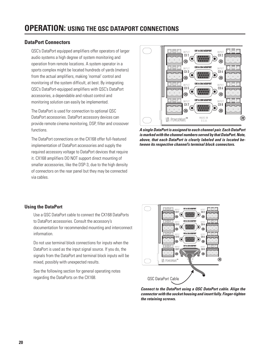 Operation, Using the qsc dataport connections | QSC Audio CX168 User Manual | Page 20 / 36