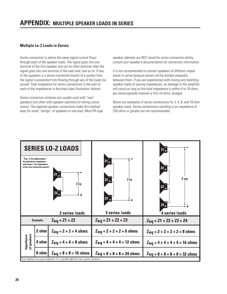 Appendix, Multiple speaker loads in series | QSC Audio CX168 User Manual | Page 26 / 36