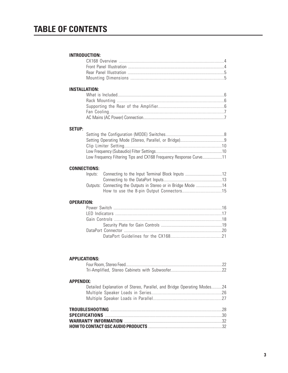 QSC Audio CX168 User Manual | Page 3 / 36