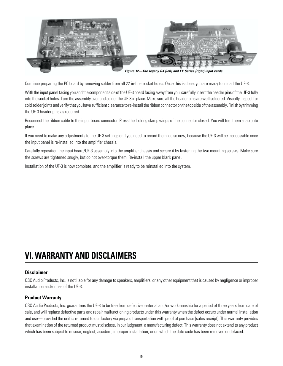 Vi. warranty and disclaimers | QSC Audio UF-3 User Manual | Page 11 / 14