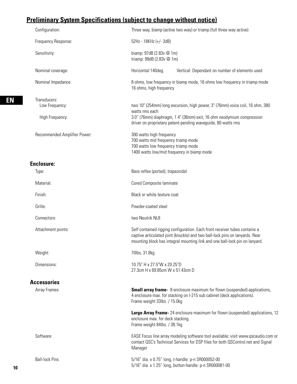 Enclosure, Accessories | QSC Audio WL2102 User Manual | Page 10 / 56